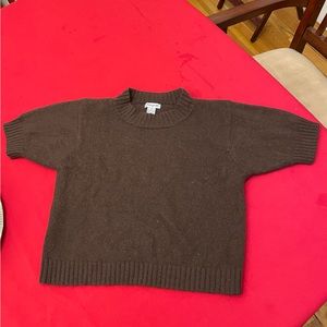 Brown angora short sleeve cropped sweater